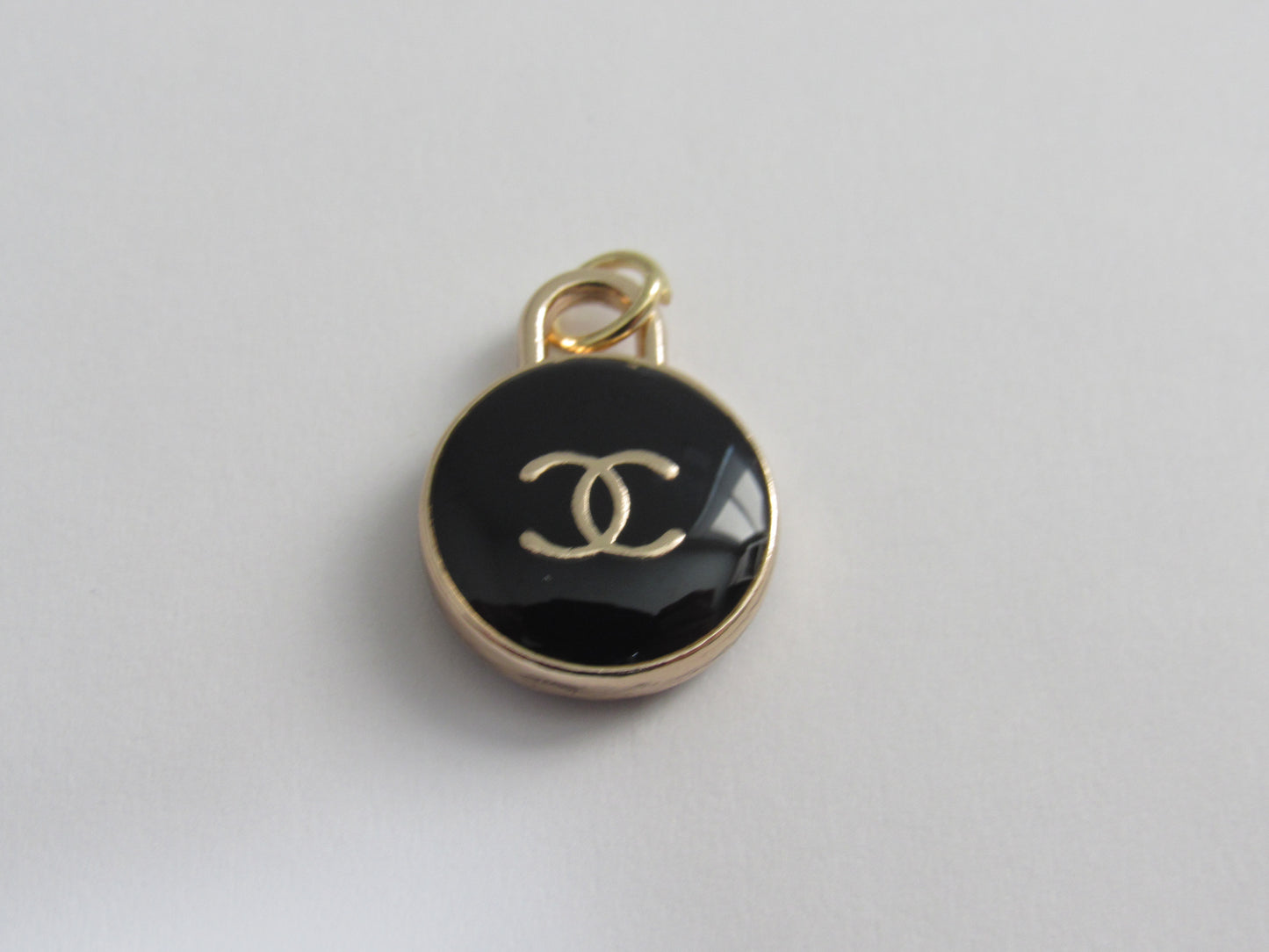 Chanel Enamel Double Side CC Oval Zipper Pull Charm Black And Gold 15mm!