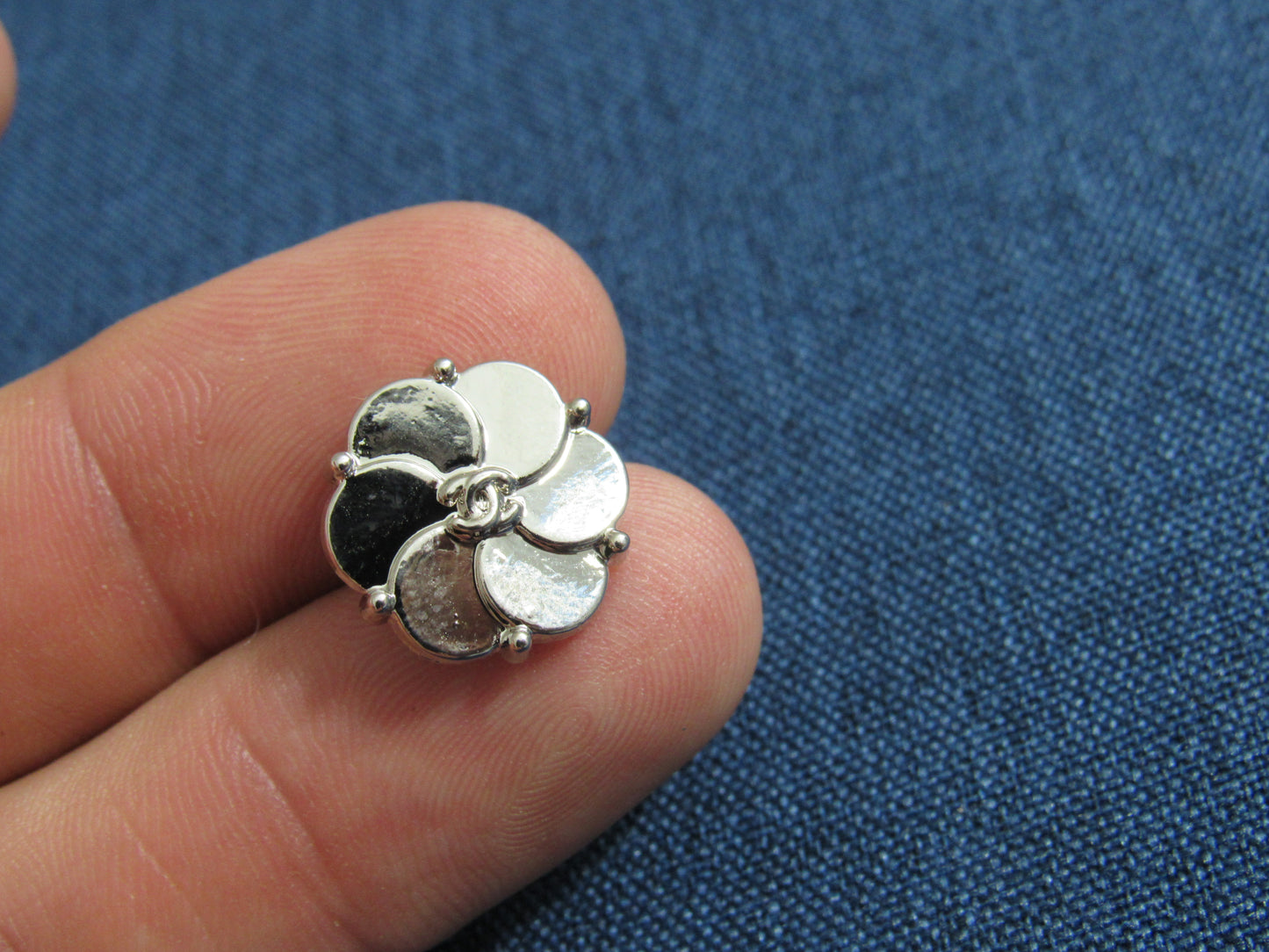 Chanel Retro Silver Tone Flower Button 15mm Stamped!