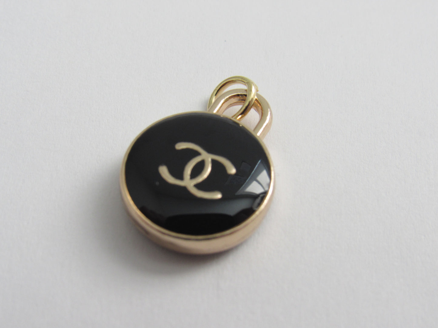 Chanel Enamel Double Side CC Oval Zipper Pull Charm Black And Gold 15mm!