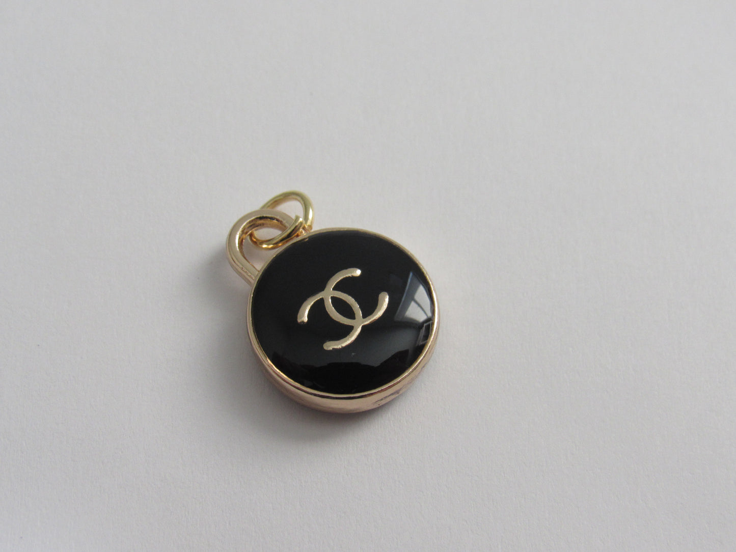 Chanel Enamel Double Side CC Oval Zipper Pull Charm Black And Gold 15mm!