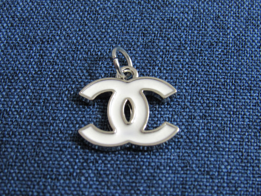 Chanel White And Silver Baked CC Handbag Pull Charm Stamped!