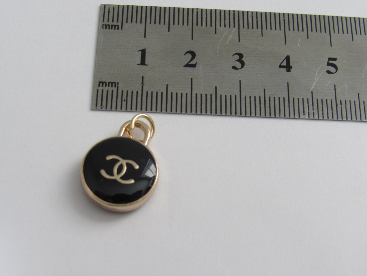 Chanel Enamel Double Side CC Oval Zipper Pull Charm Black And Gold 15mm!