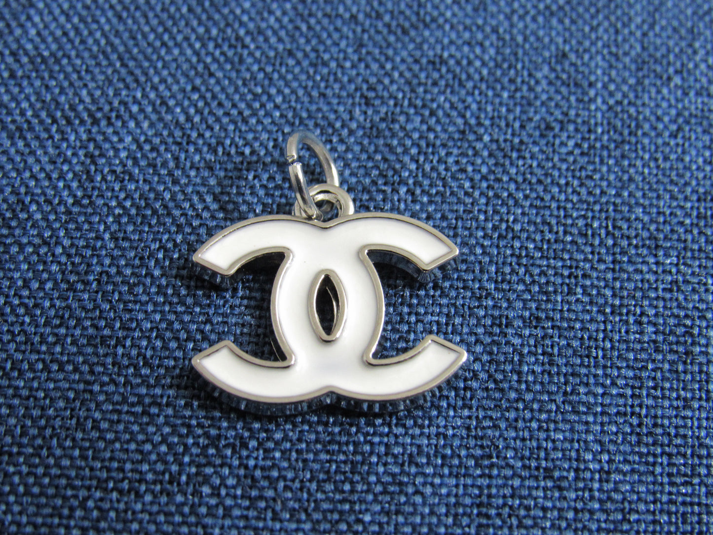 Chanel White And Silver Baked CC Handbag Pull Charm Stamped!