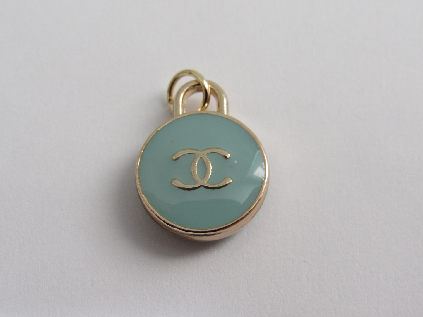 Chanel Enamel Teal And Gold CC Oval Double Side Zipper Pull Charm!