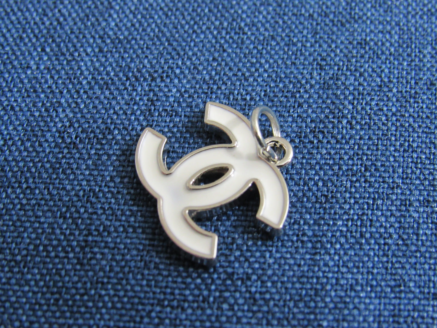 Chanel White And Silver Baked CC Handbag Pull Charm Stamped!