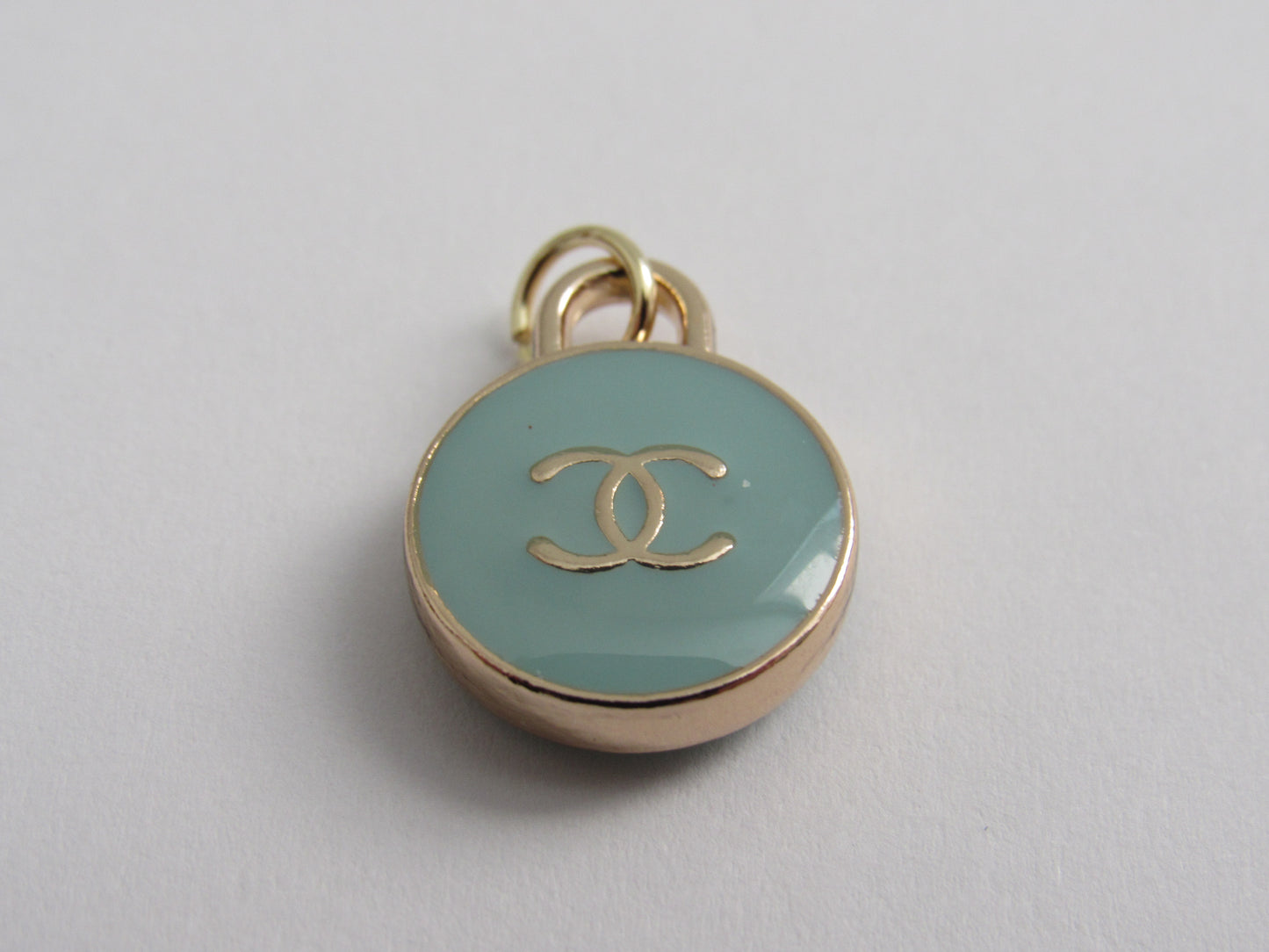 Chanel Enamel Teal And Gold CC Oval Double Side Zipper Pull Charm!