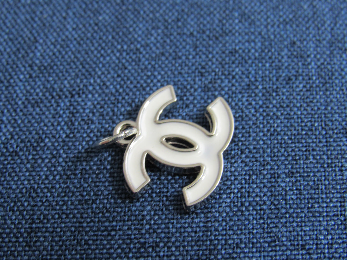 Chanel White And Silver Baked CC Handbag Pull Charm Stamped!