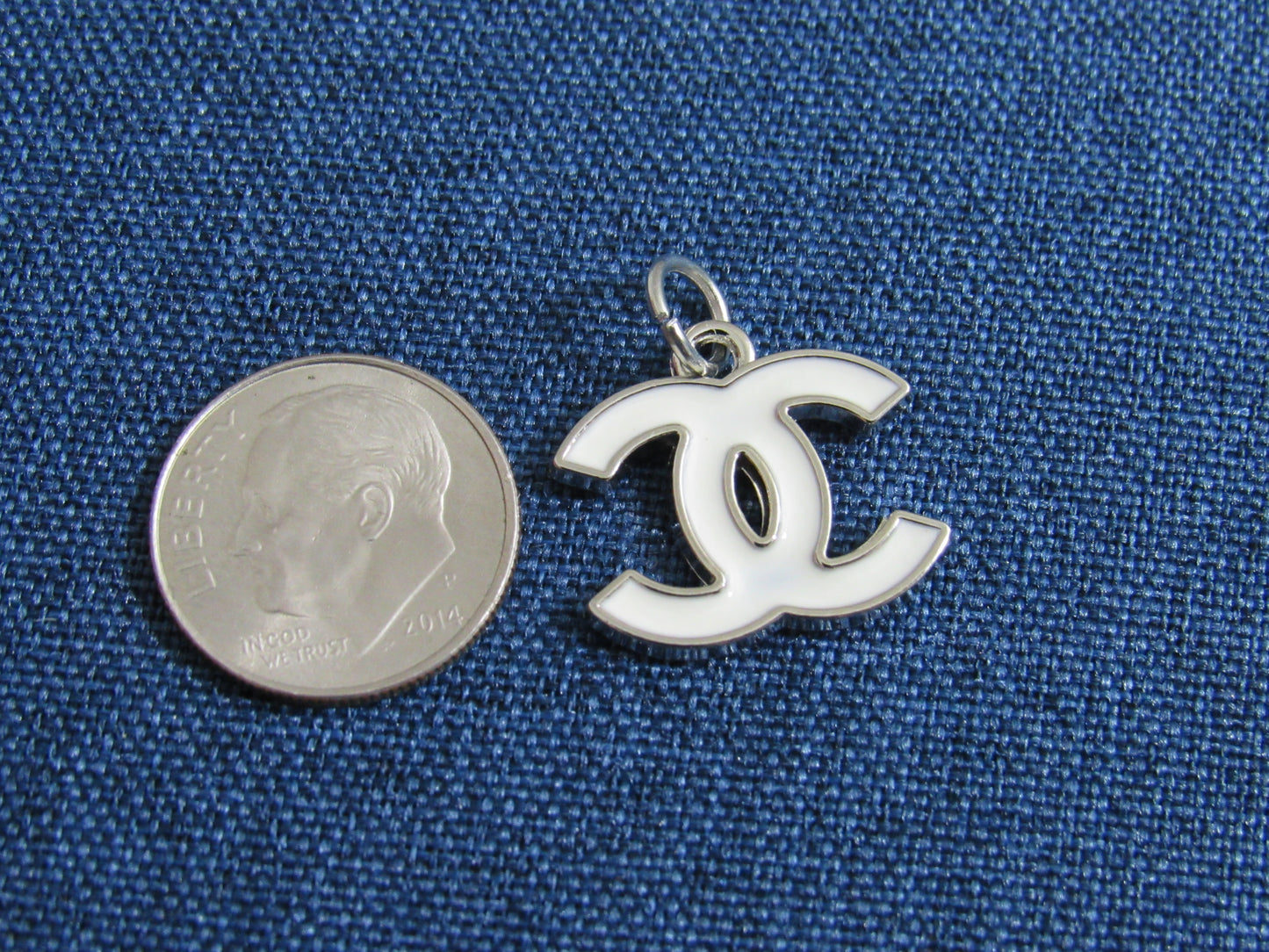 Chanel White And Silver Baked CC Handbag Pull Charm Stamped!