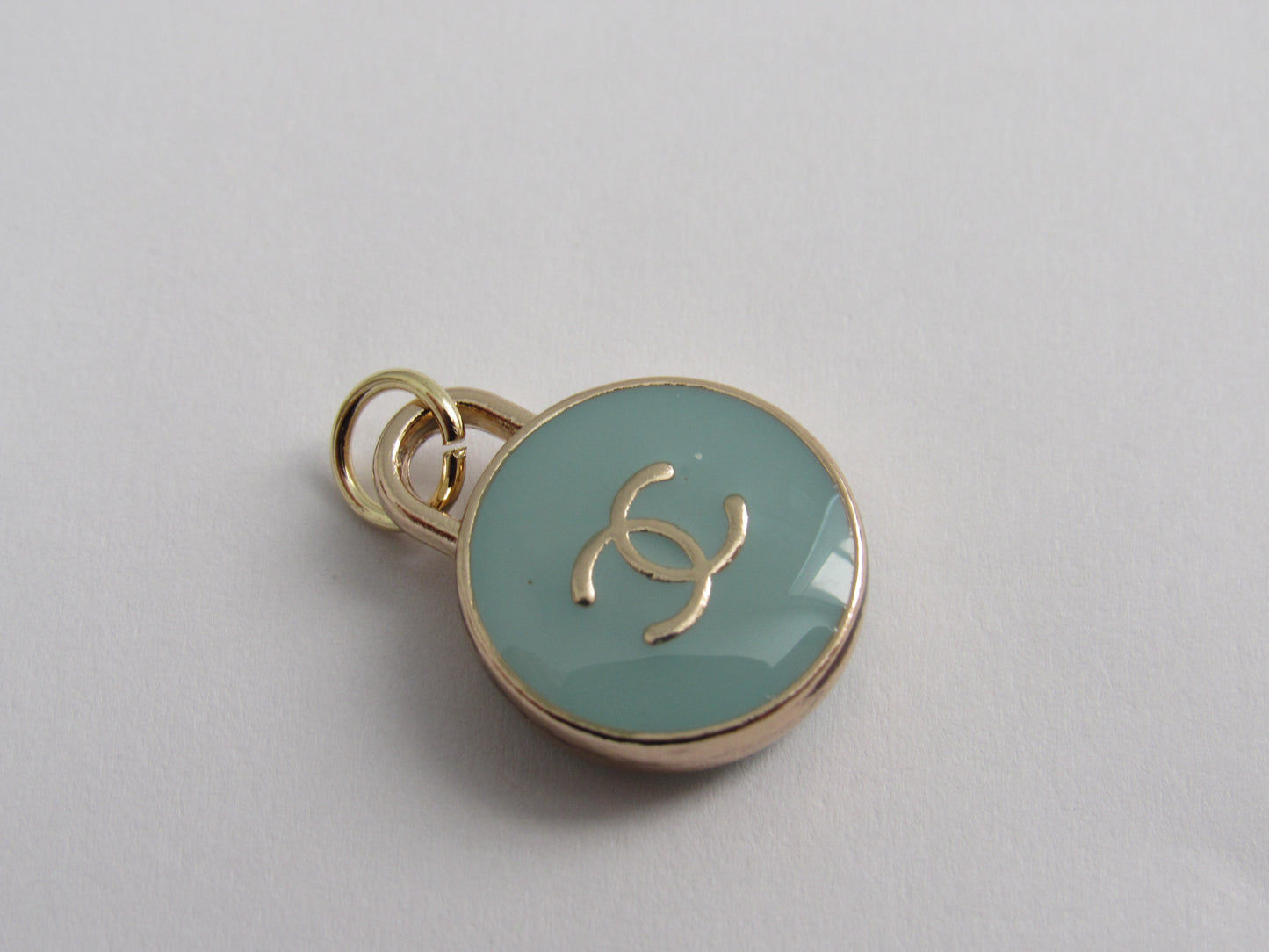 Chanel Enamel Teal And Gold CC Oval Double Side Zipper Pull Charm!