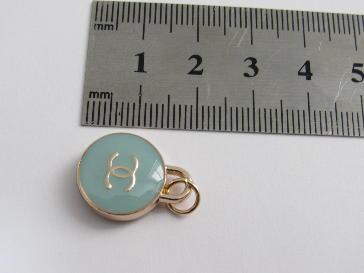 Chanel Enamel Teal And Gold CC Oval Double Side Zipper Pull Charm!