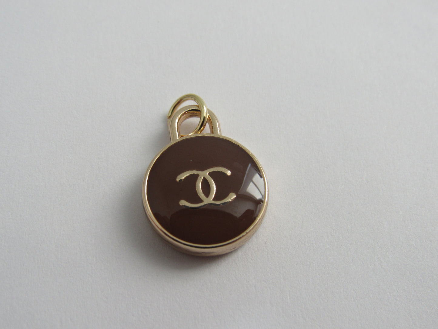 Chanel Brown And Gold Oval Enamel Double Sided Zipper Pull Charm!