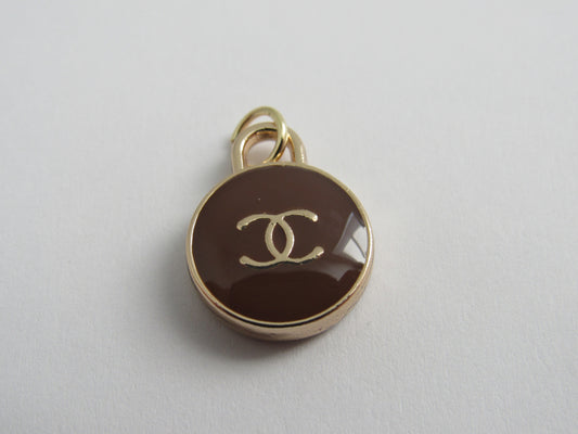 Chanel Brown And Gold Oval Enamel Double Sided Zipper Pull Charm!