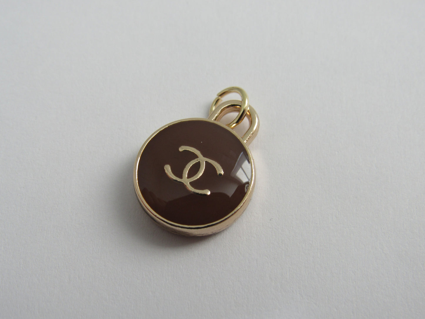 Chanel Brown And Gold Oval Enamel Double Sided Zipper Pull Charm!