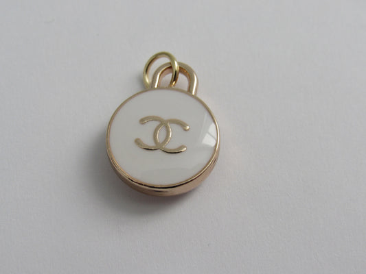 Chanel CC Enamel White And Gold Oval Double Side Zipper Pull Charm!