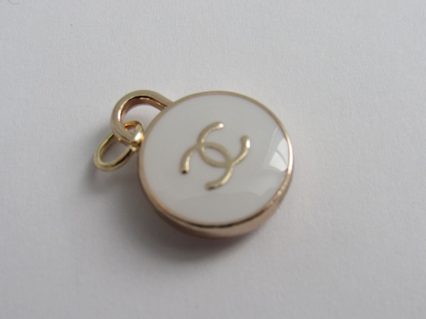 Chanel CC Enamel White And Gold Oval Double Side Zipper Pull Charm!