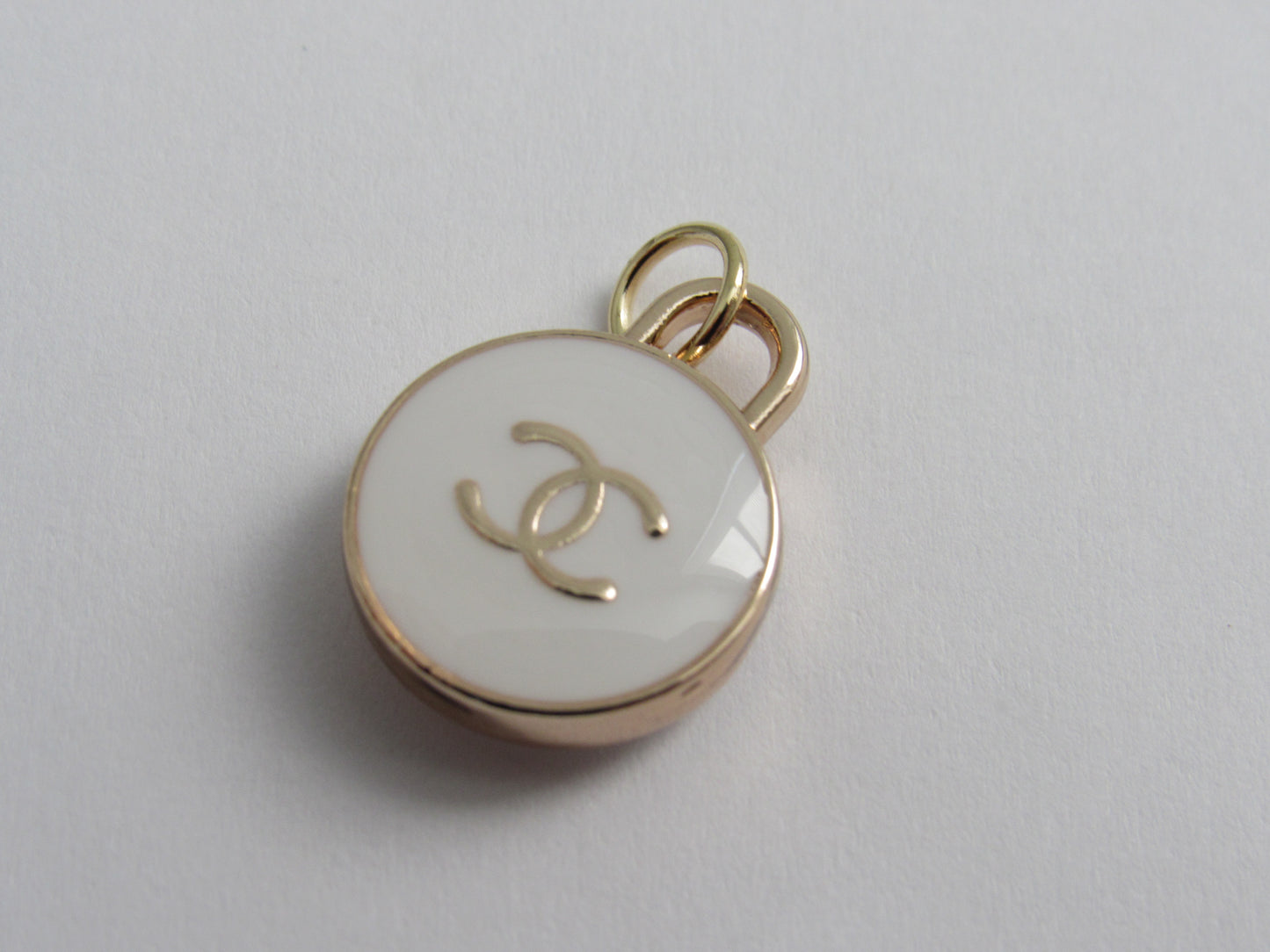 Chanel CC Enamel White And Gold Oval Double Side Zipper Pull Charm!