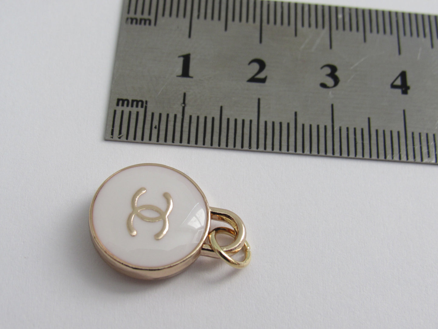 Chanel CC Enamel White And Gold Oval Double Side Zipper Pull Charm!