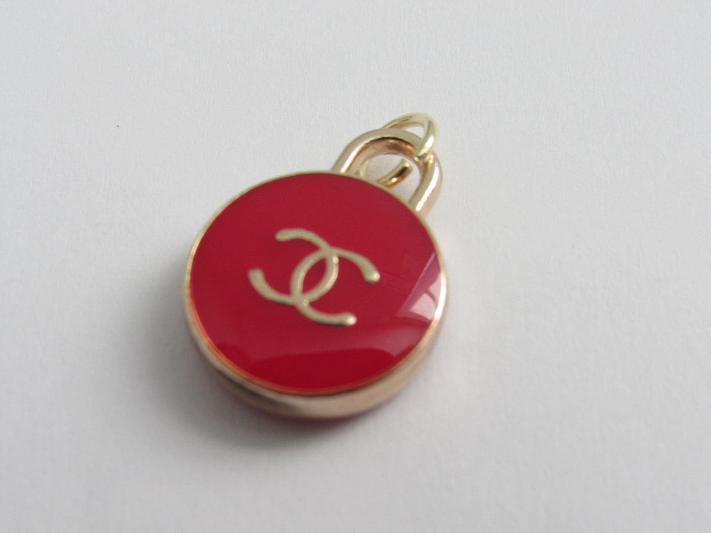 Chanel Red And Gold CC Enamel Oval Double Side Zipper Pull Charm!