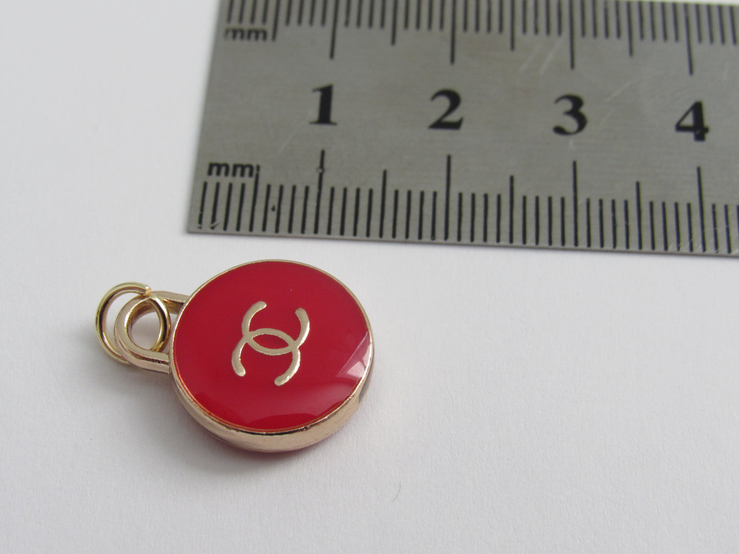 Chanel Red And Gold CC Enamel Oval Double Side Zipper Pull Charm!