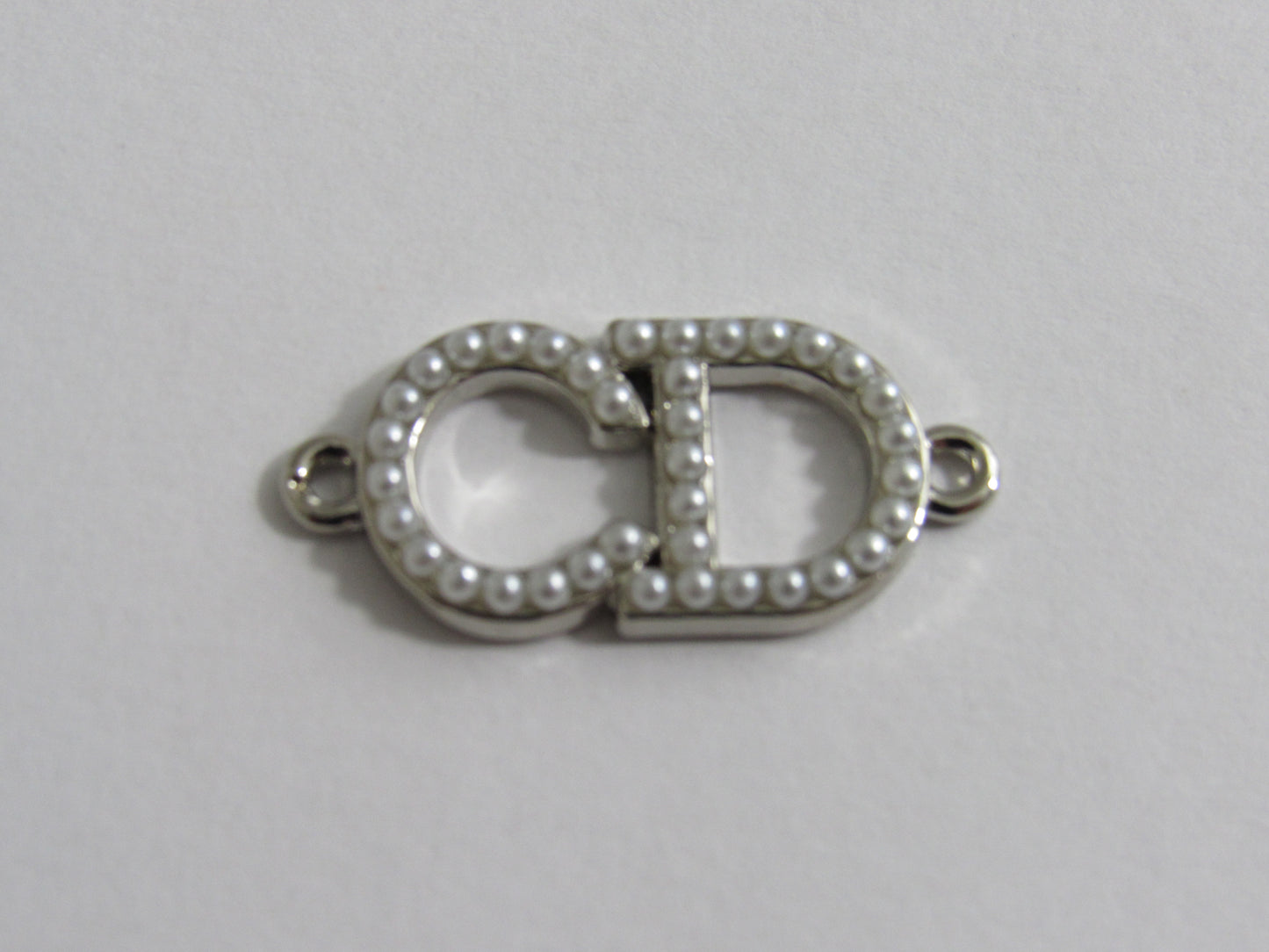 Christian Dior Silver Tone Pearl Lined Double Ended Zipper Pull Bracelet Charm!