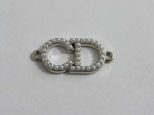 Christian Dior Silver Tone Pearl Lined Double Ended Zipper Pull Bracelet Charm!