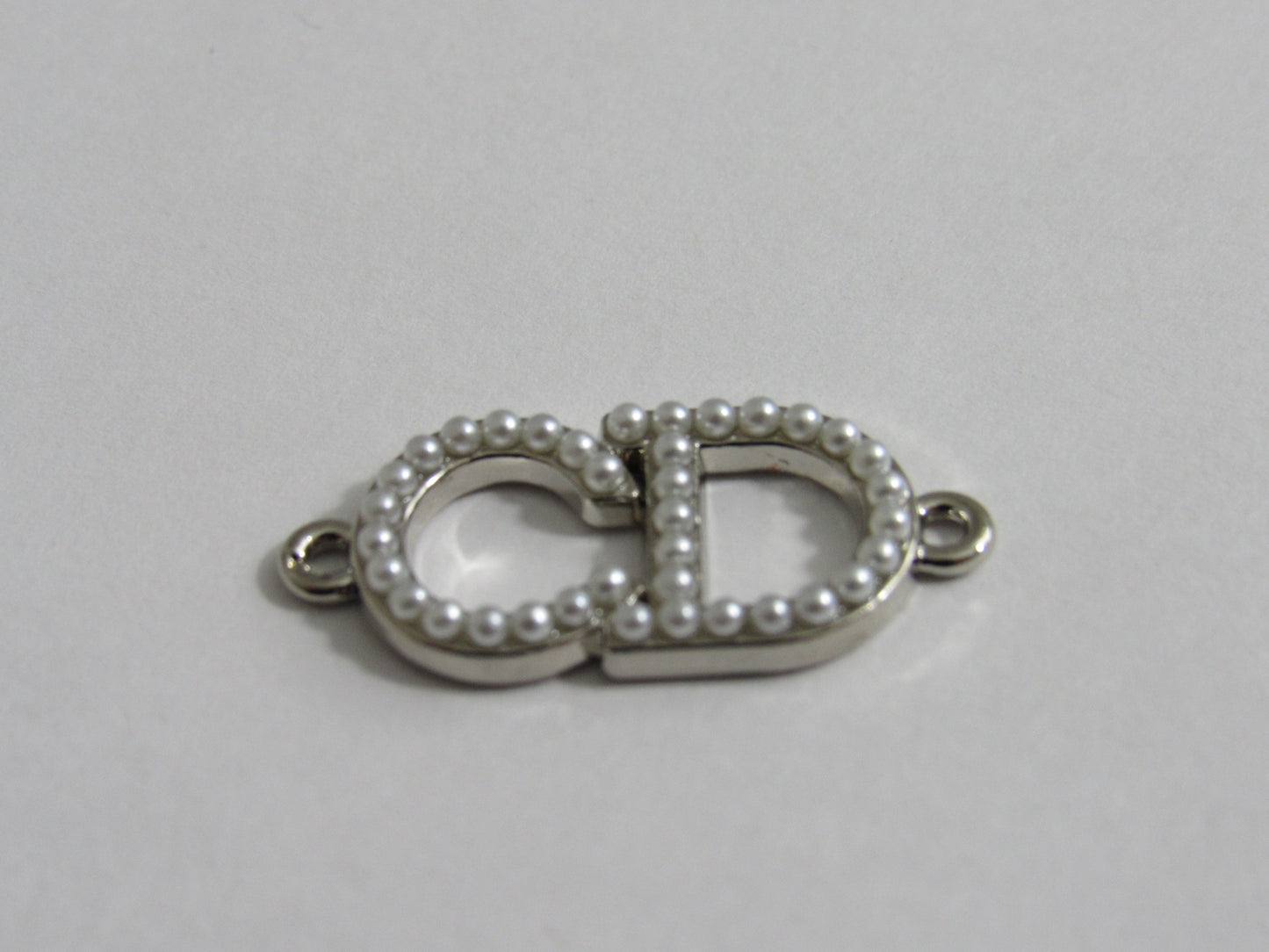 Christian Dior Silver Tone Pearl Lined Double Ended Zipper Pull Bracelet Charm!