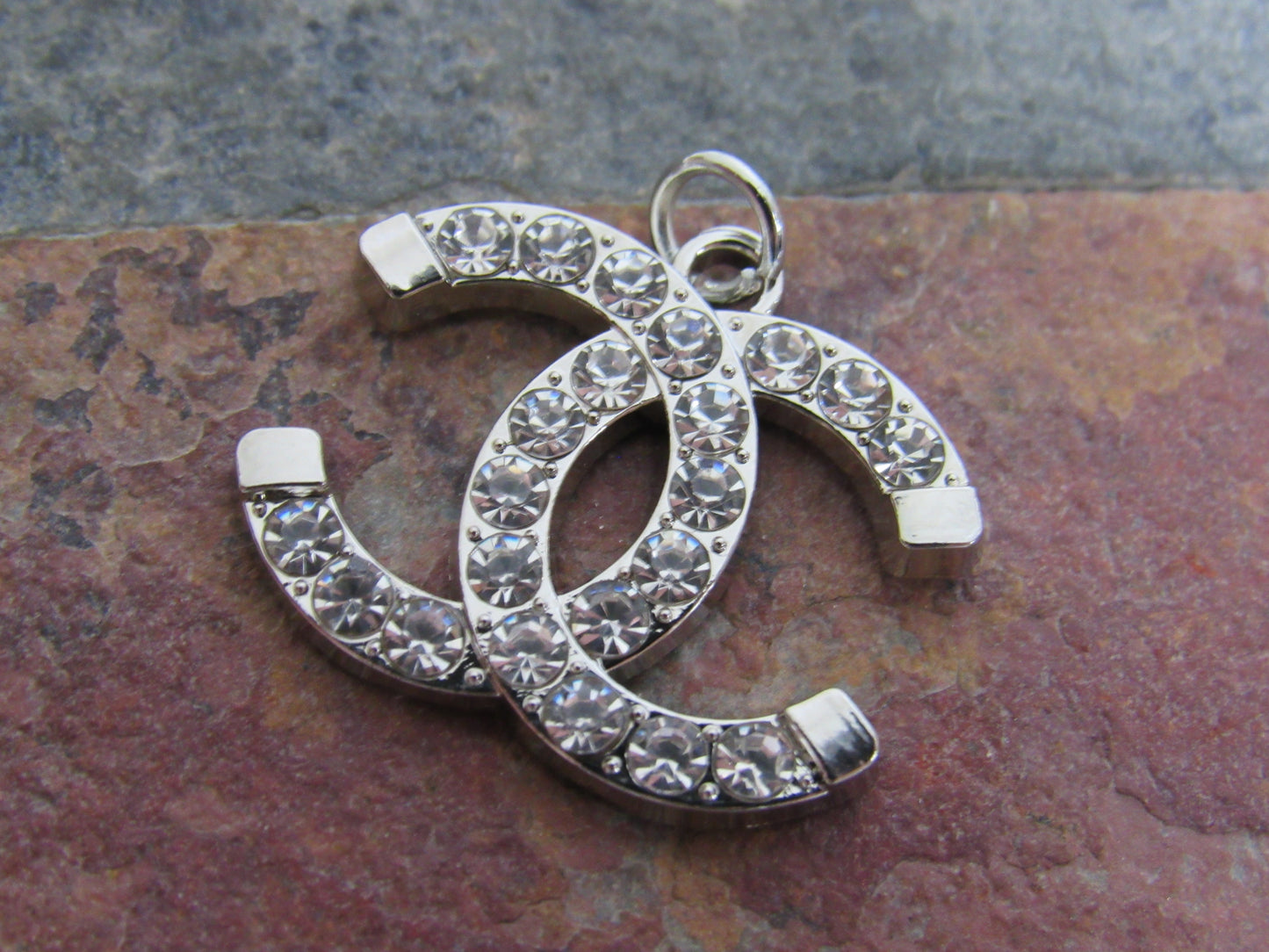 Chanel Silver Tone Clear Rhinestone Lined Bigger 25mm Zipper Pull Charm Stamped!