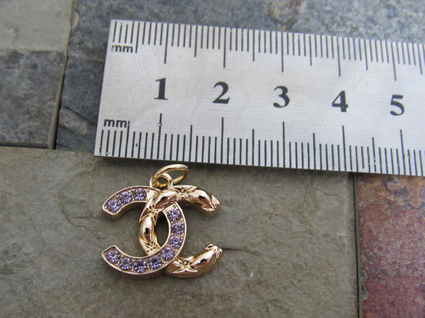 Chanel Gold Tone 1/2 Lined Purple Rhinestone CC Zipper Pull 18mm!