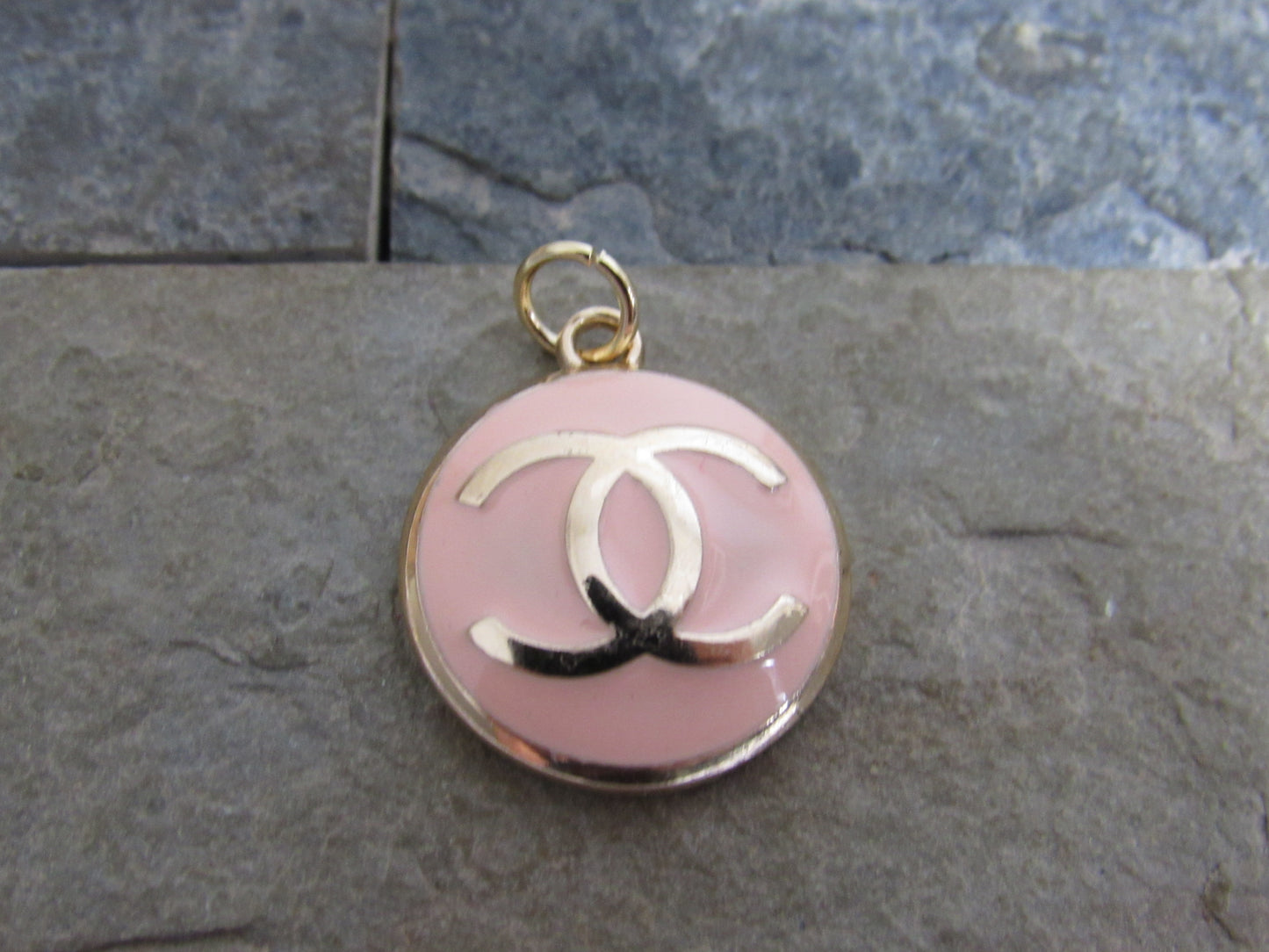 Chanel Peach And Gold Stamped Oval Zipper Pull Charm 19mm!