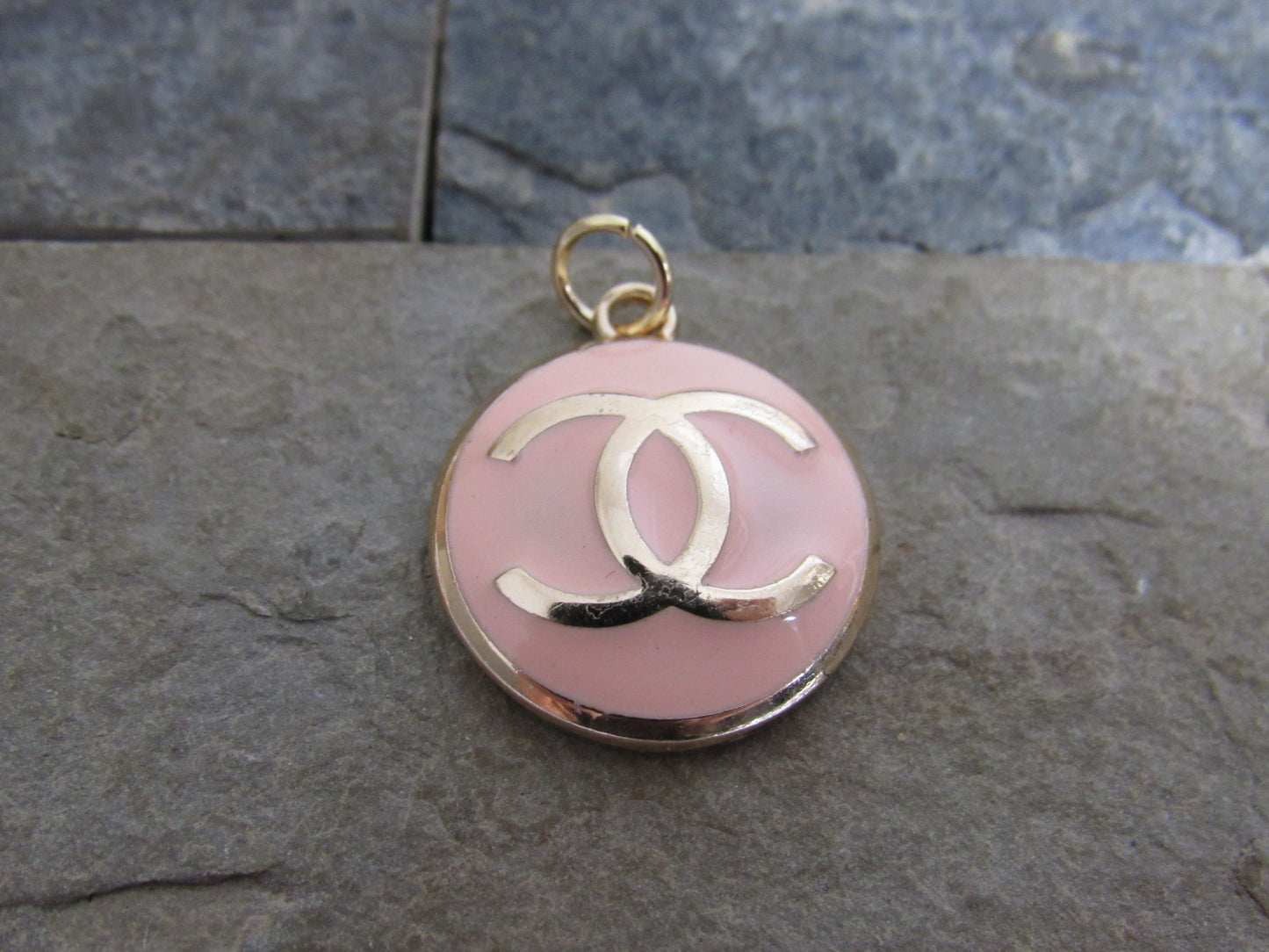 Chanel Peach And Gold Stamped Oval Zipper Pull Charm 19mm!