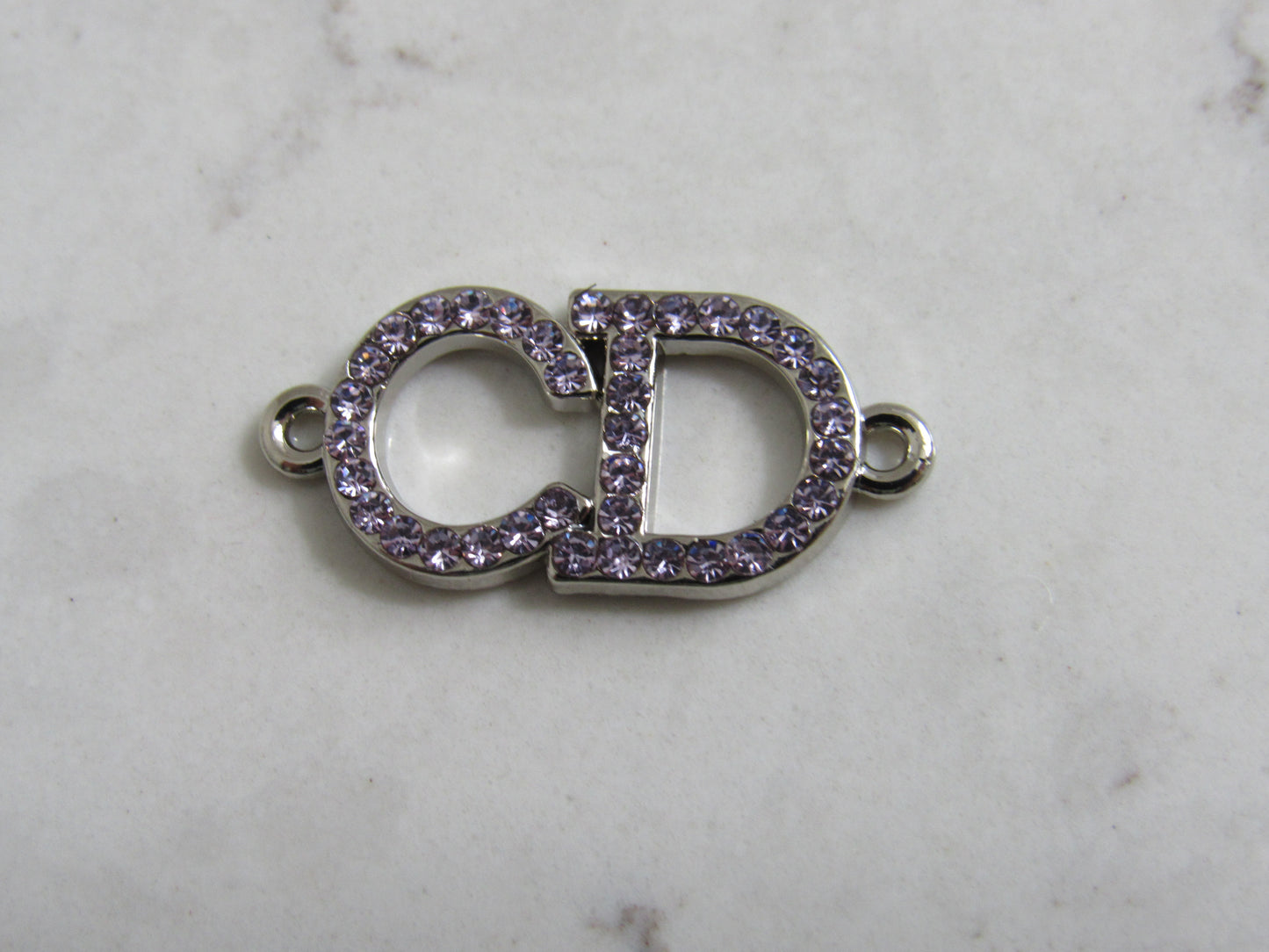 CD Christian Dior Purple Crystal Inlay Silver Tone Zipper Pull Charm!