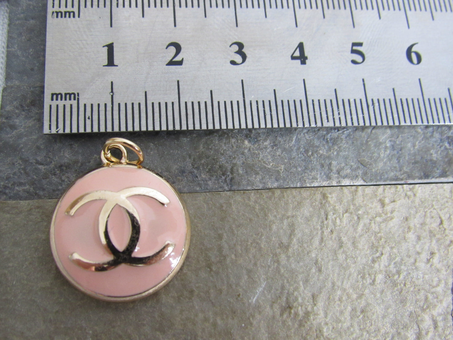 Chanel Peach And Gold Stamped Oval Zipper Pull Charm 19mm!