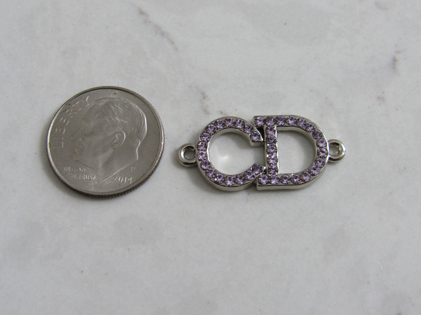 CD Christian Dior Purple Crystal Inlay Silver Tone Zipper Pull Charm!