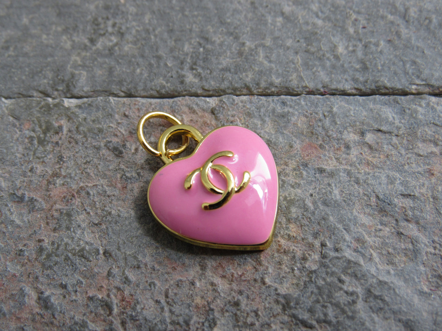 Chanel Hot Pink And Gold Baked Heart Charm Stamped Back!