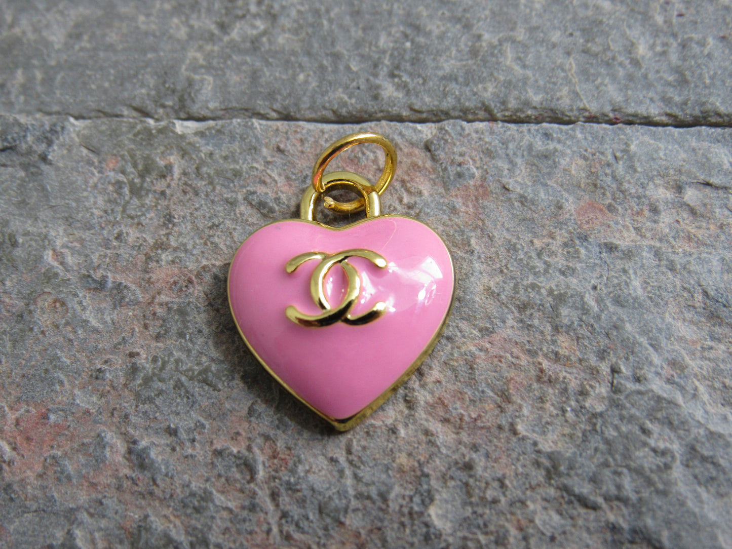 Chanel Hot Pink And Gold Baked Heart Charm Stamped Back!