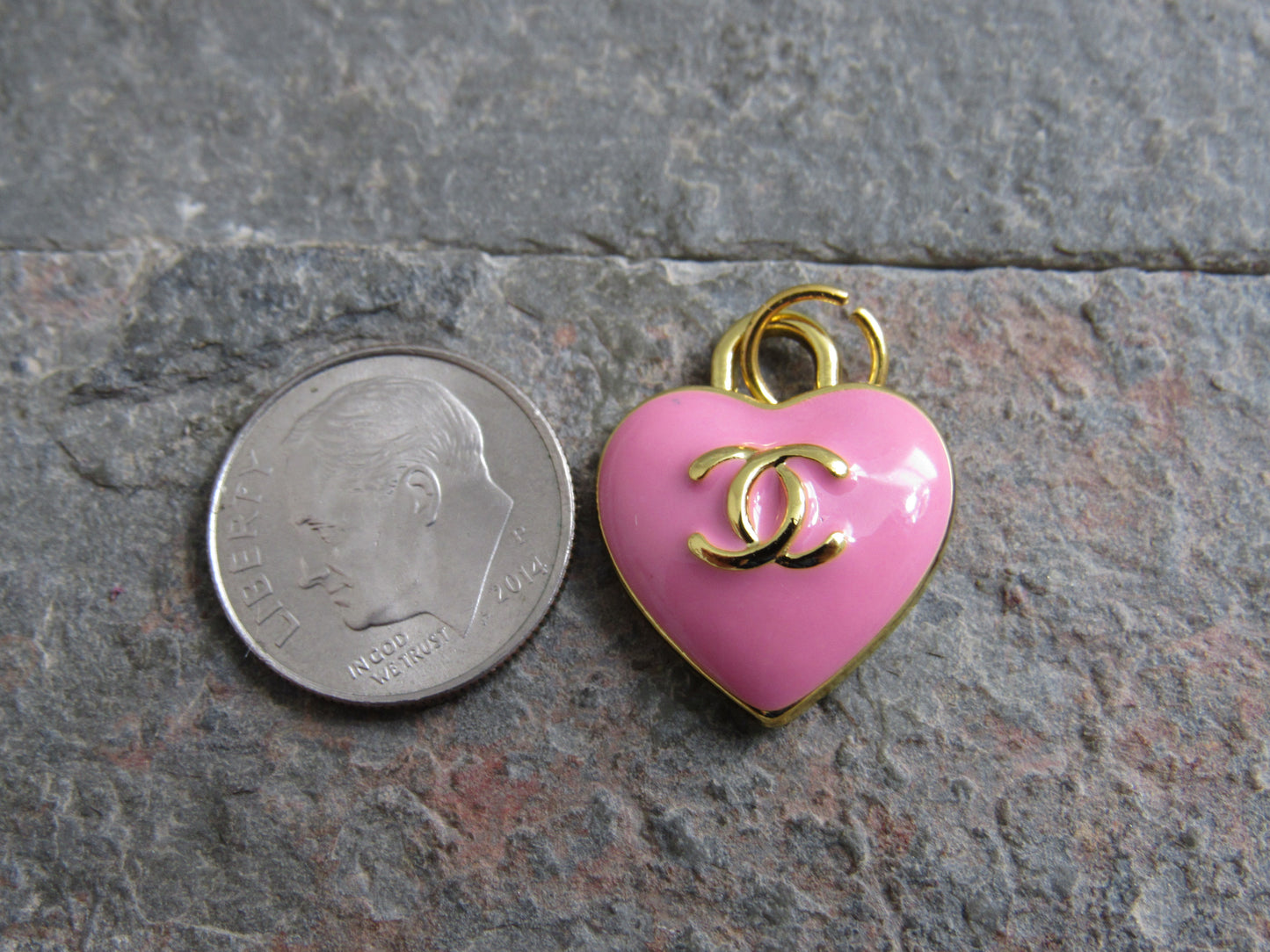 Chanel Hot Pink And Gold Baked Heart Charm Stamped Back!