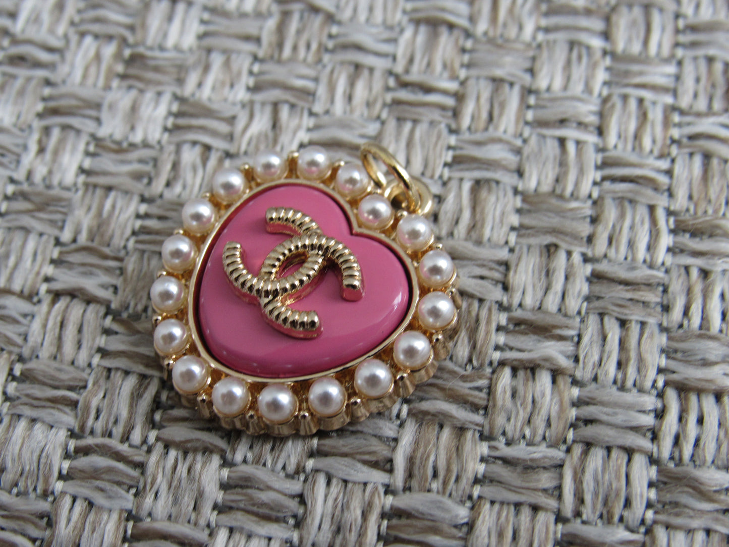 Chanel Gold Tone Stamped CC Zipper Pull Charm Pearl Inlay!