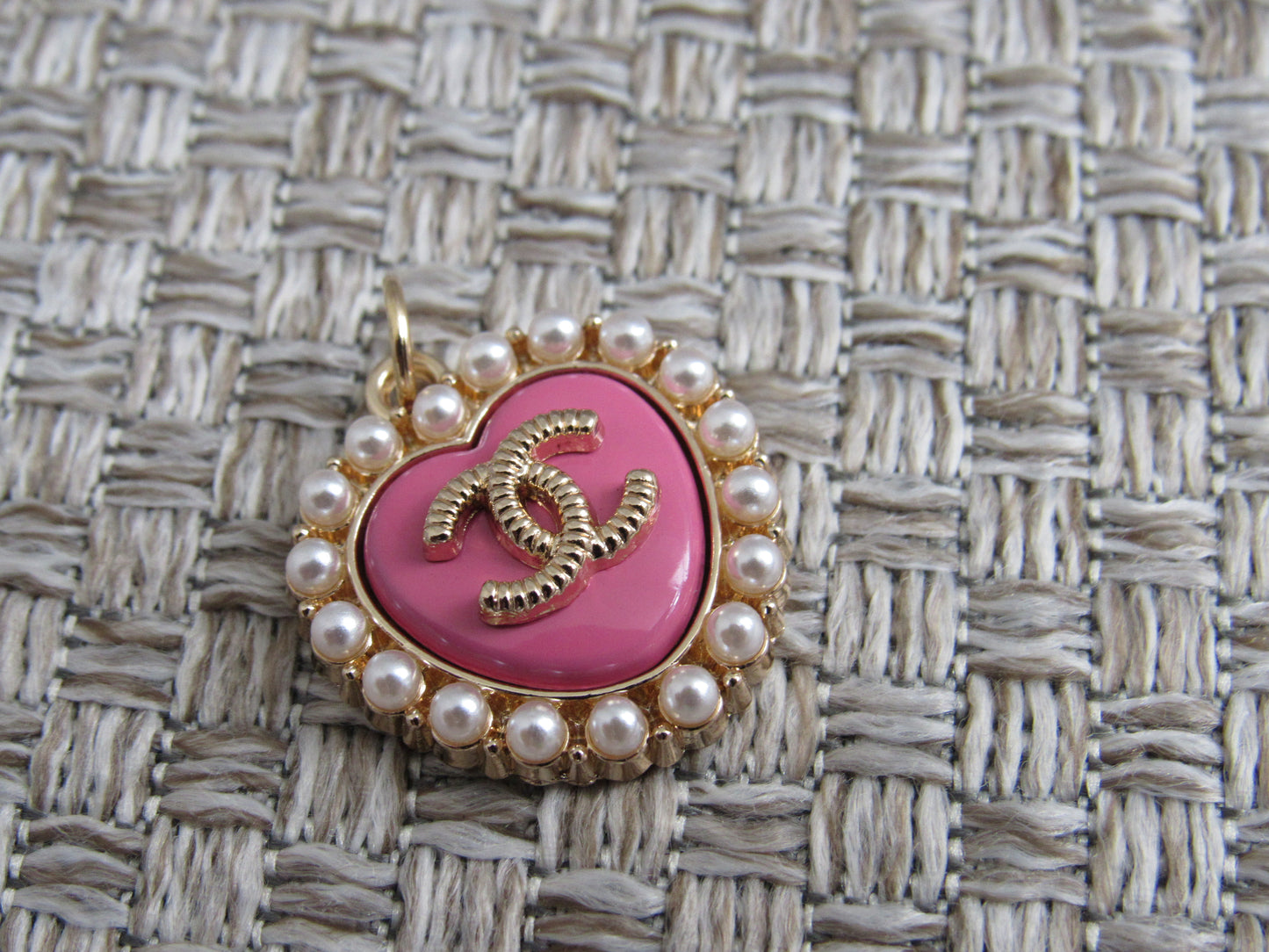 Chanel Gold Tone Stamped CC Zipper Pull Charm Pearl Inlay!