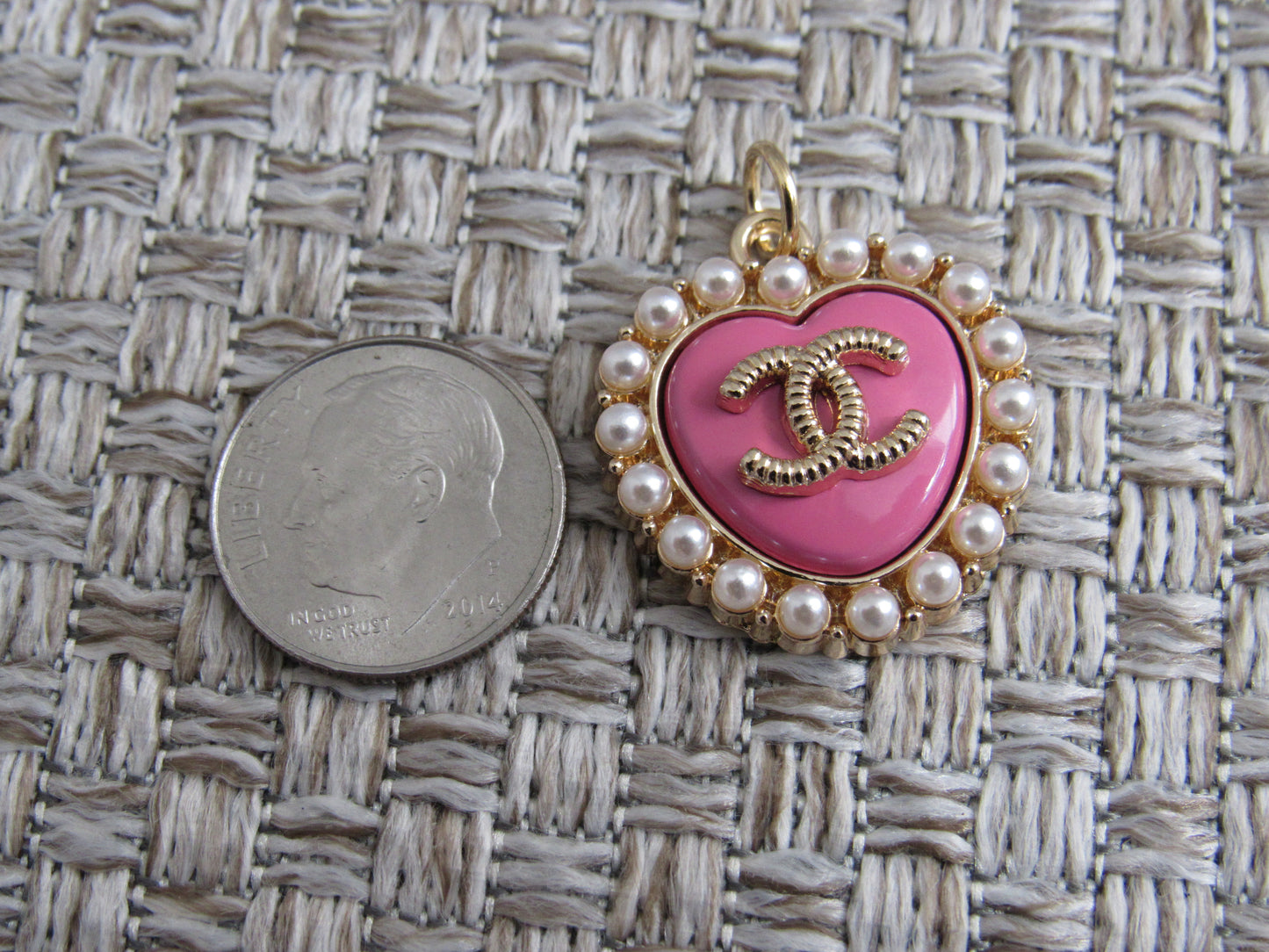 Chanel Gold Tone Stamped CC Zipper Pull Charm Pearl Inlay!