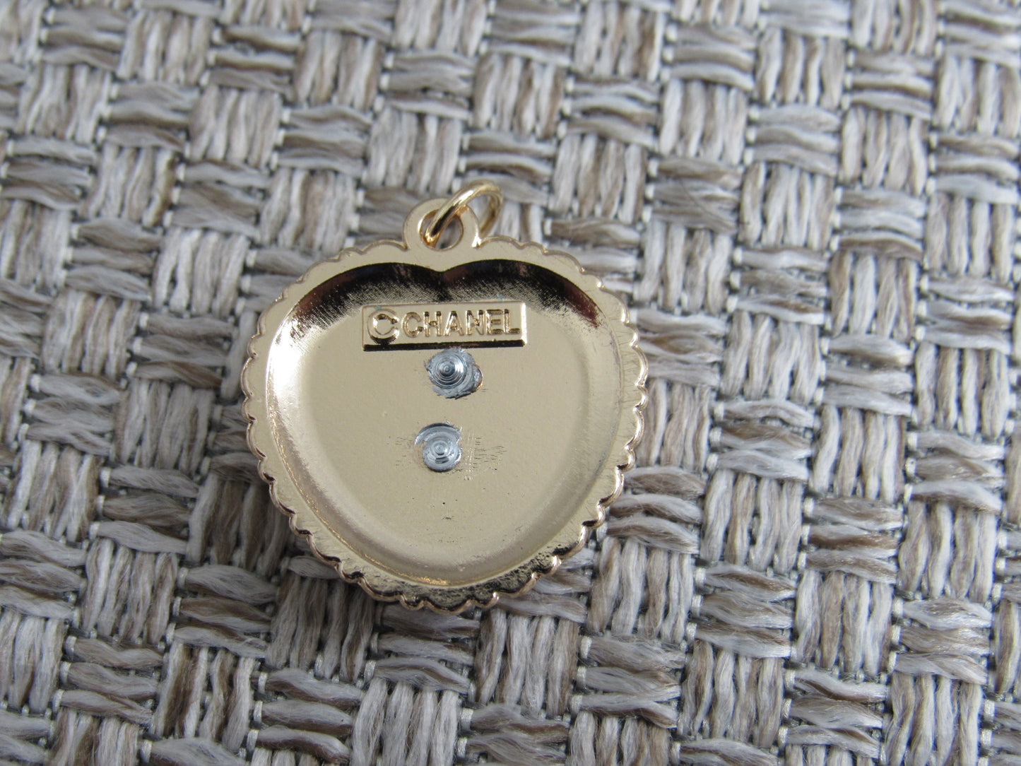 Chanel Gold Tone Stamped CC Zipper Pull Charm Pearl Inlay!