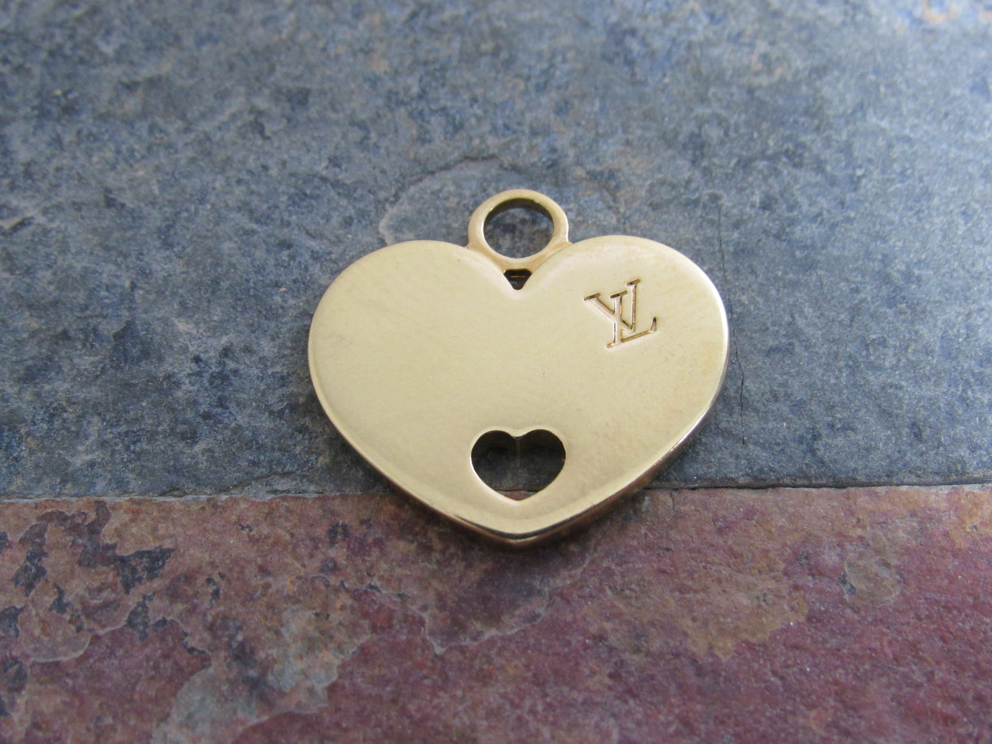 Louis Vuitton Gold Tone Engraved Double Side Heart Pendant Charm!