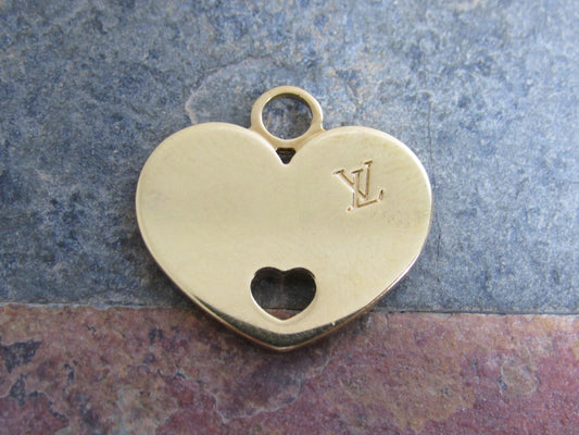 Louis Vuitton Gold Tone Engraved Double Side Heart Pendant Charm!