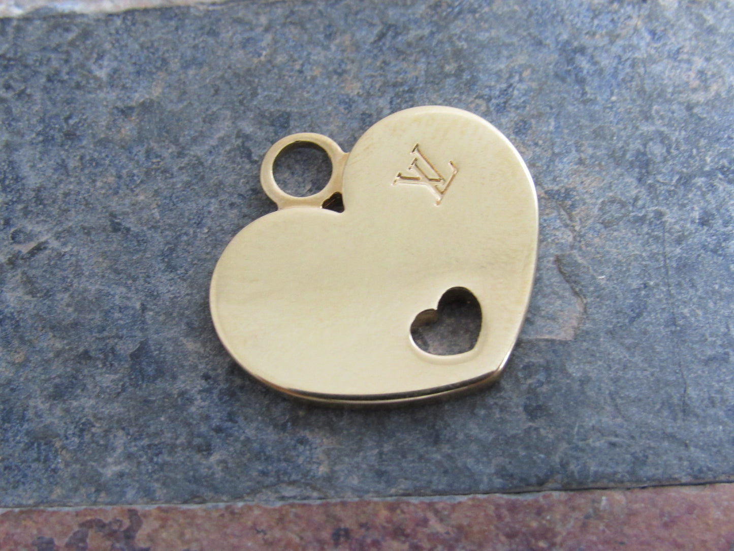 Louis Vuitton Gold Tone Engraved Double Side Heart Pendant Charm!