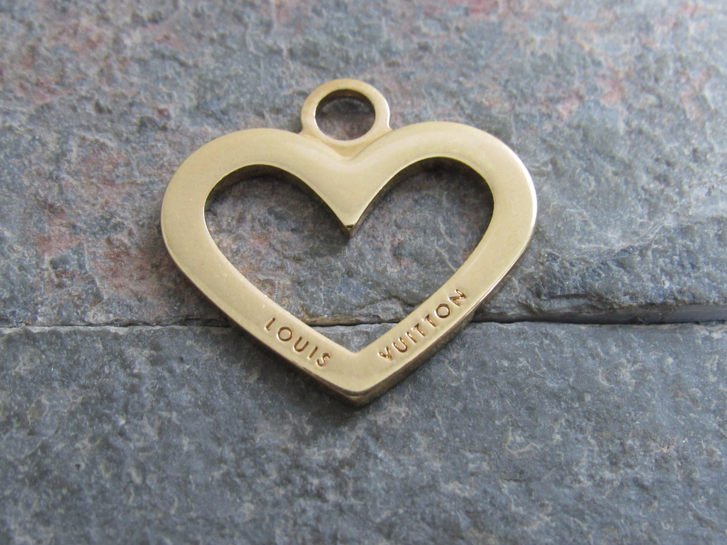 Louis Vuitton Gold Tone Engraved Double Side Heart Pendant Charm!