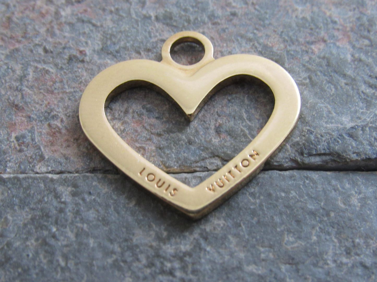 Louis Vuitton Gold Tone Engraved Double Side Heart Pendant Charm!