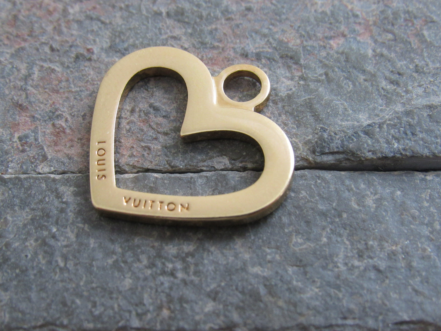 Louis Vuitton Gold Tone Engraved Double Side Heart Pendant Charm!