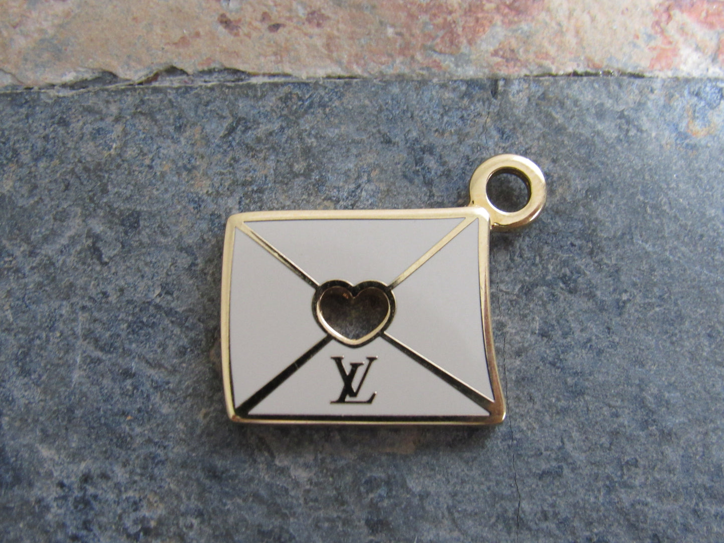 Louis Vuitton Gold Tone Double Side Envelope Heart Charm Pendant!