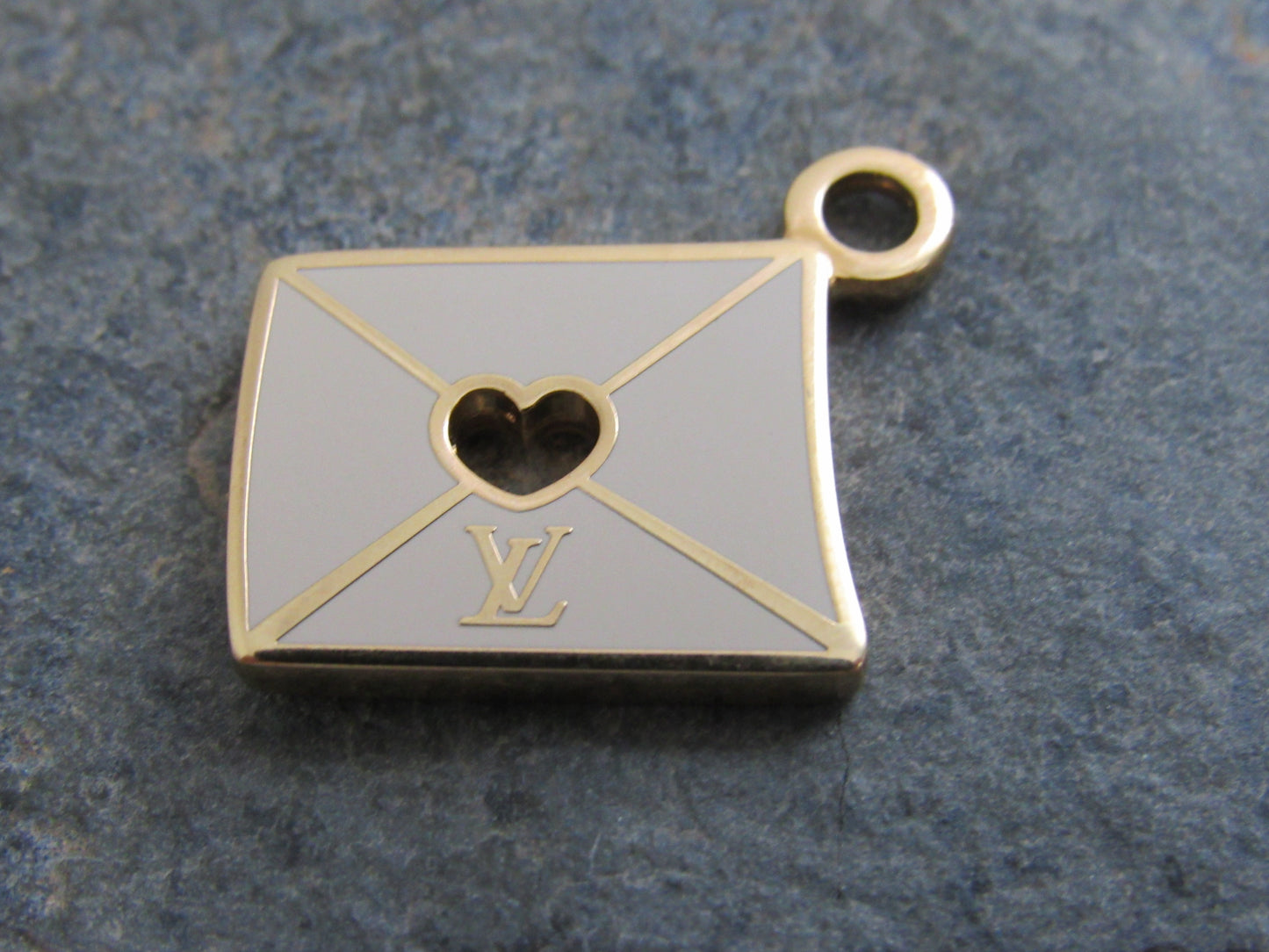 Louis Vuitton Gold Tone Double Side Envelope Heart Charm Pendant!