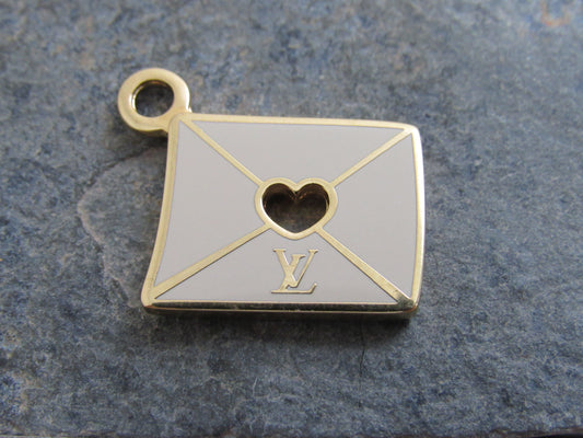 Louis Vuitton Gold Tone Double Side Envelope Heart Charm Pendant!