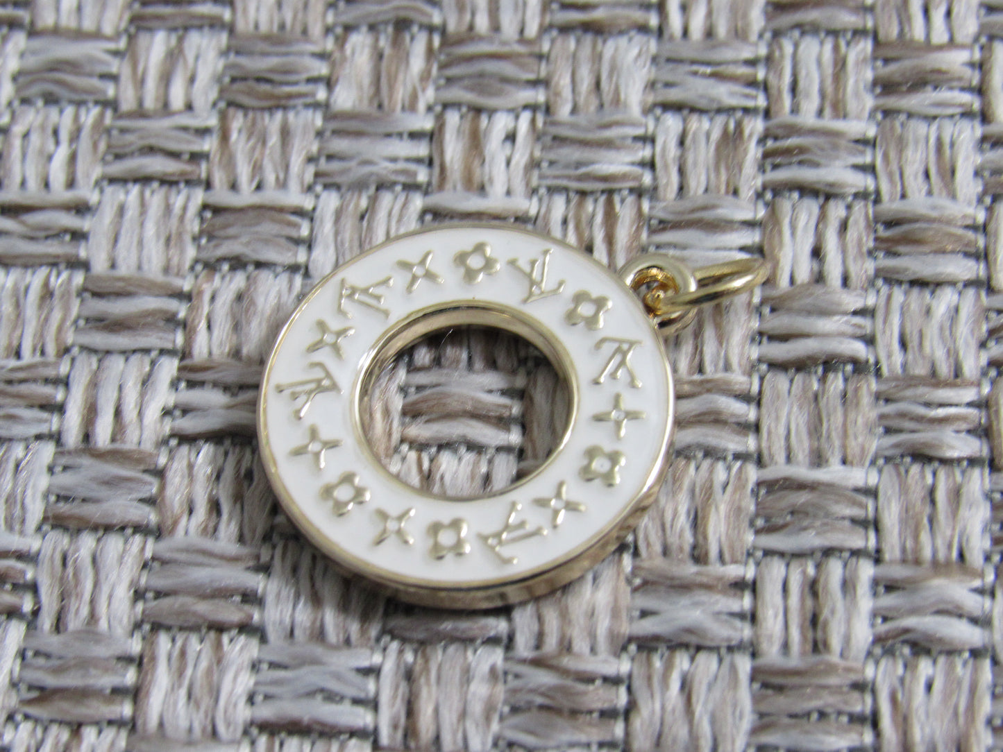 Louis Vuitton Cream And Gold Scripted Hollow Oval Zipper Pull Charm!